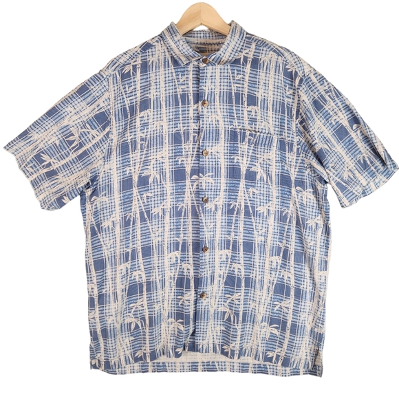 Tommy Bahama Other - Tommy Bahama Mens Silk Button Down Shirt‎ Large Blue Plaid Palm Hawaiian Print